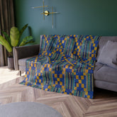 Blue/Yellow Kente Crushed Velvet Blanket