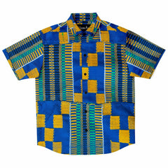 Blue Yellow Kente Short Sleeve Shirt