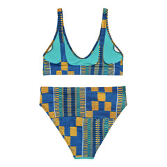 Blue/Yellow Kente High Waist Bikini