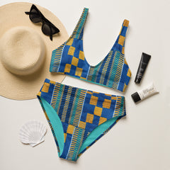 Blue/Yellow Kente High Waist Bikini