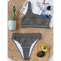 Mud Cloth Single Shoulder Bikini
