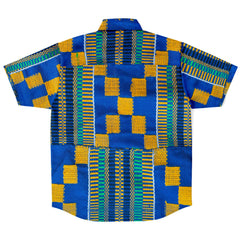 Blue Yellow Kente Short Sleeve Shirt