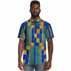 Blue Yellow Kente Short Sleeve Shirt