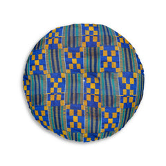 Blue/Yellow Kente Round Floor Pillow