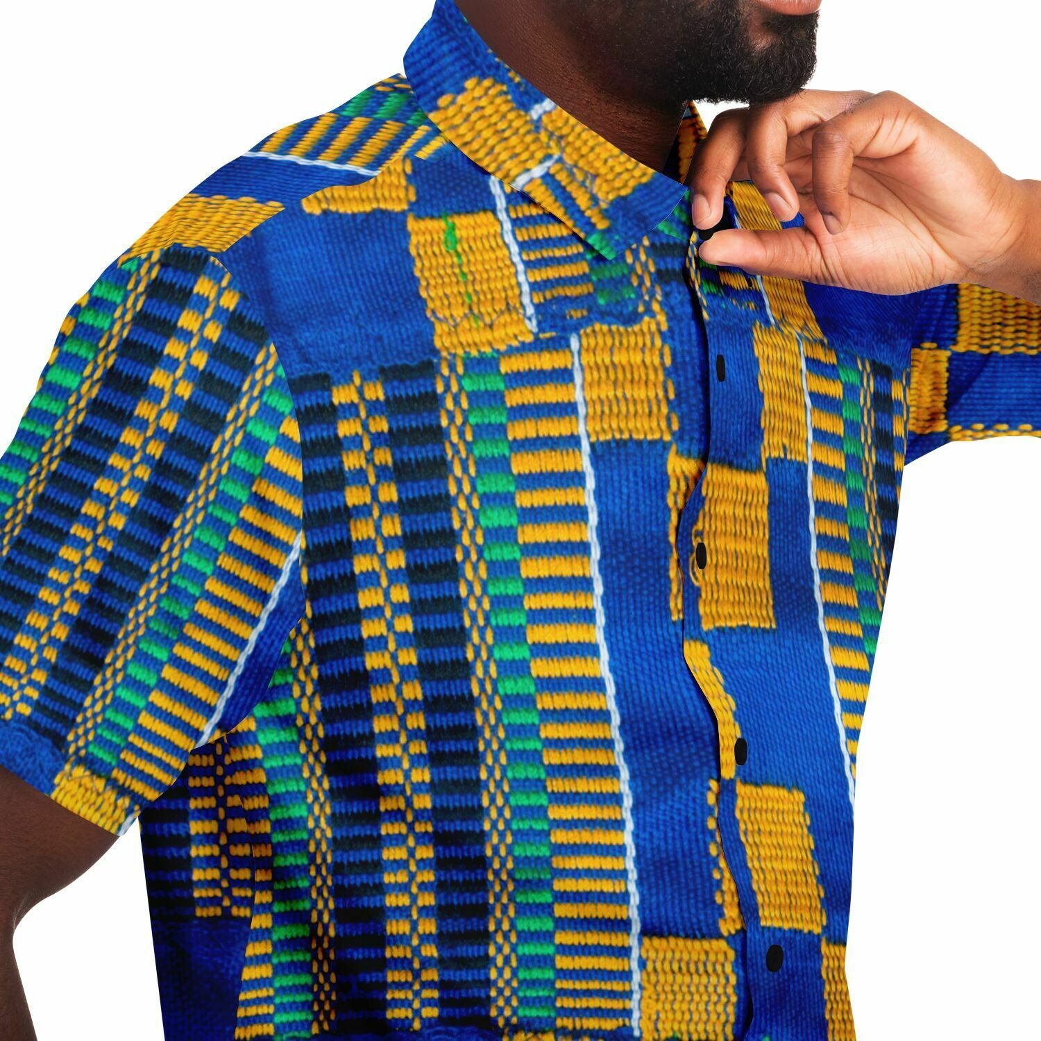 Blue Yellow Kente Short Sleeve Shirt
