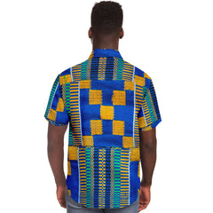 Blue Yellow Kente Short Sleeve Shirt