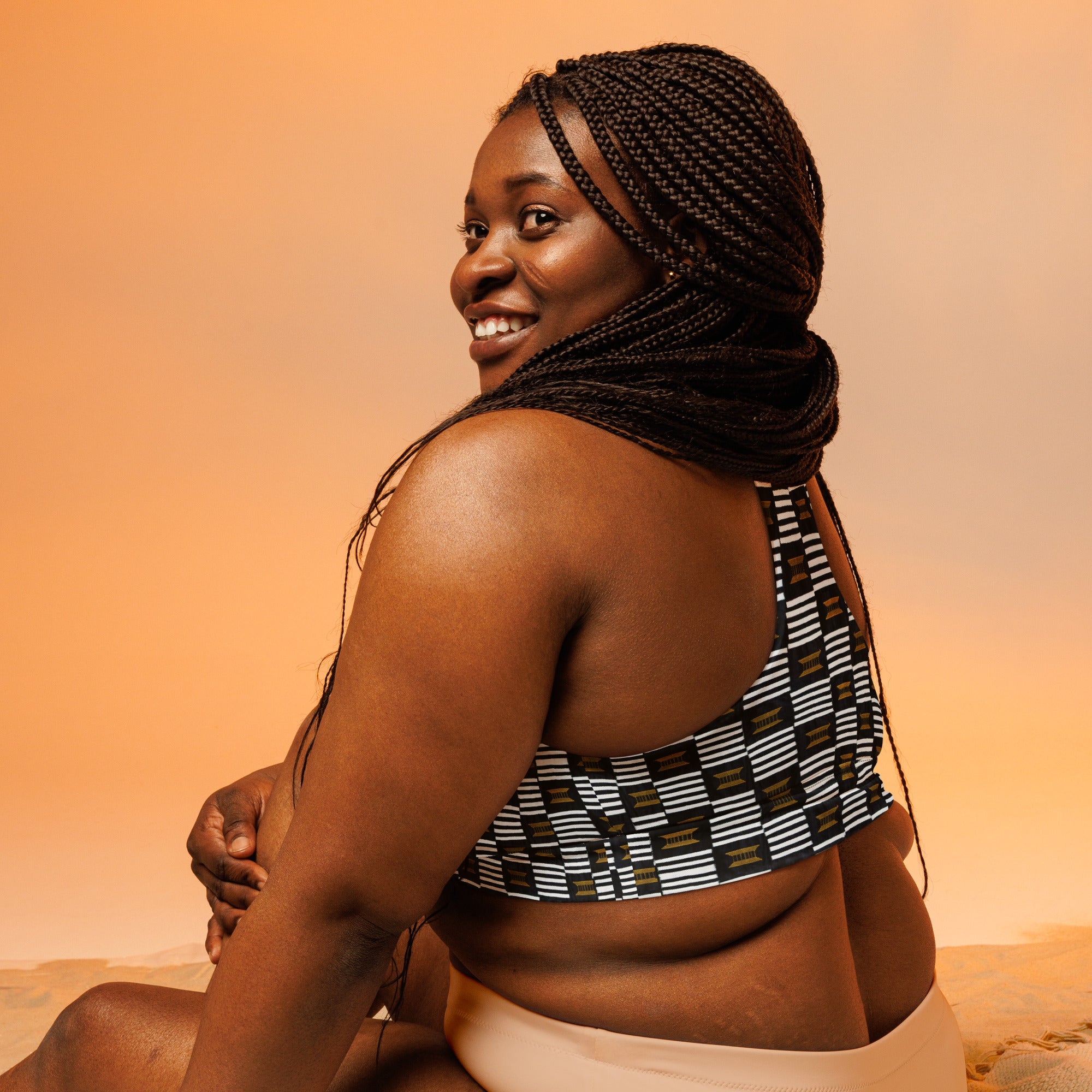 B/W Kente Sports Bra