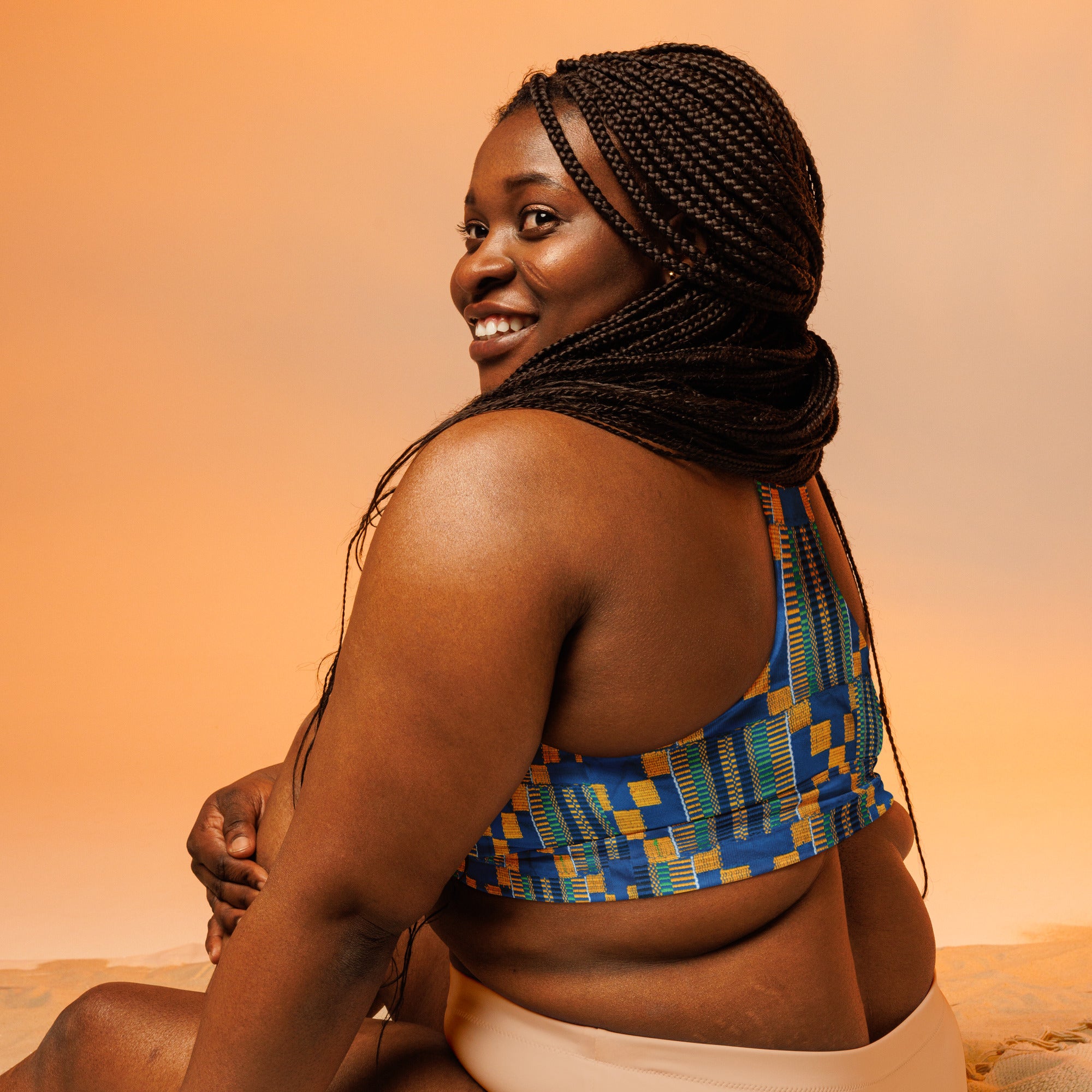 Blue/Yellow Kente Sports Bra