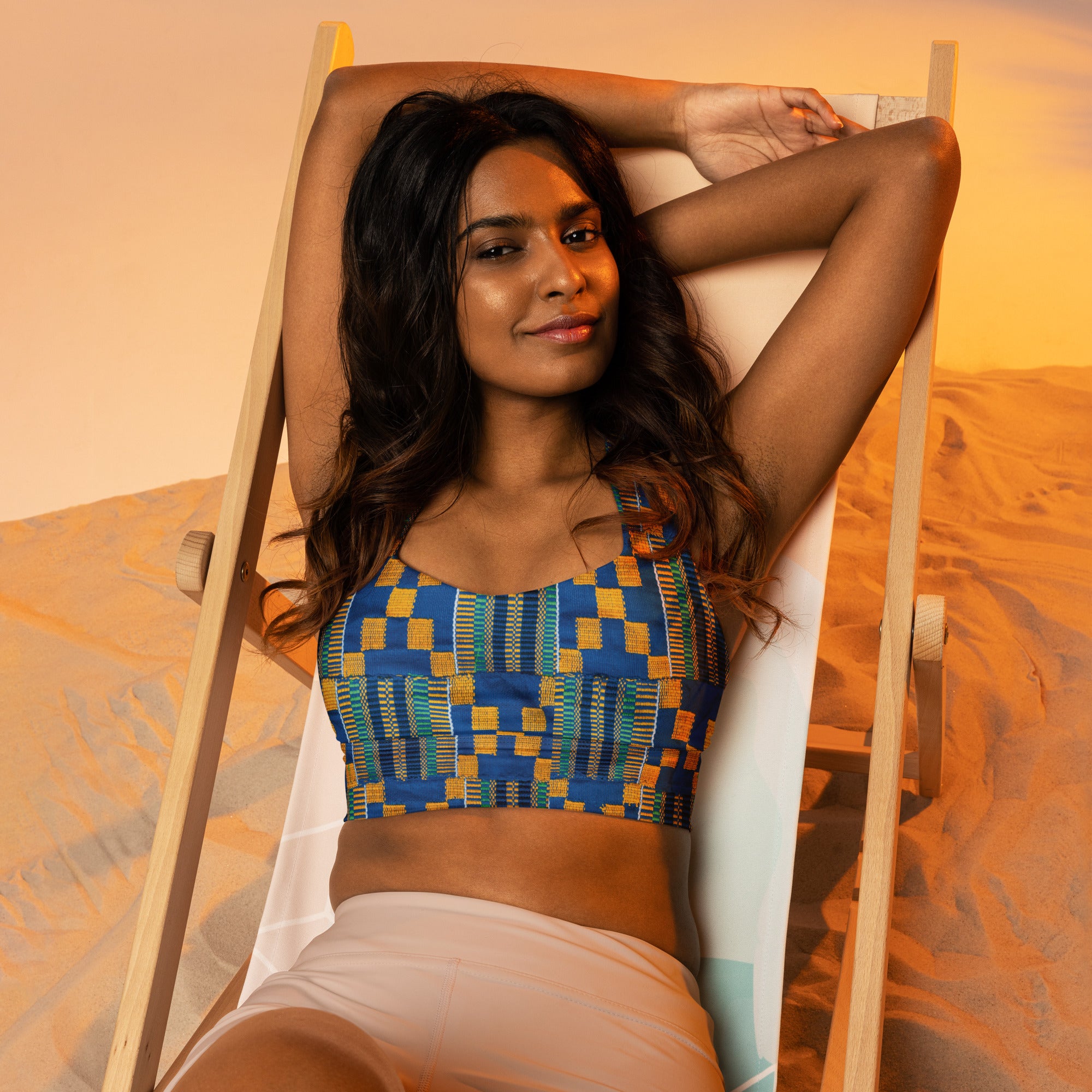 Blue/Yellow Kente Sports Bra