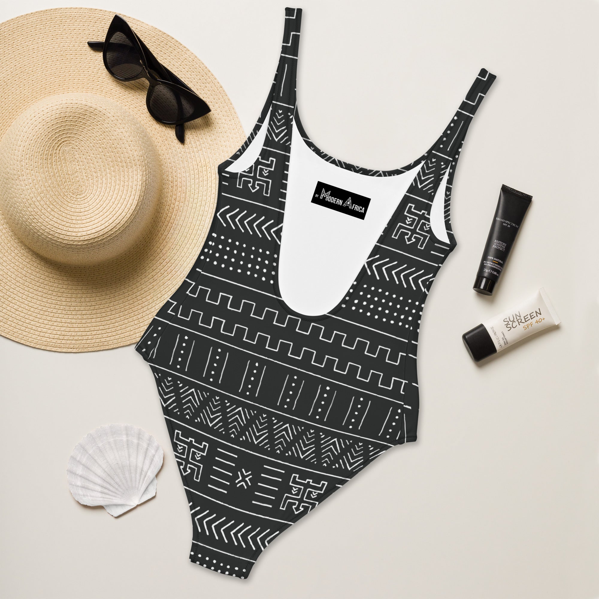 B/W Mudcloth Swimsuit