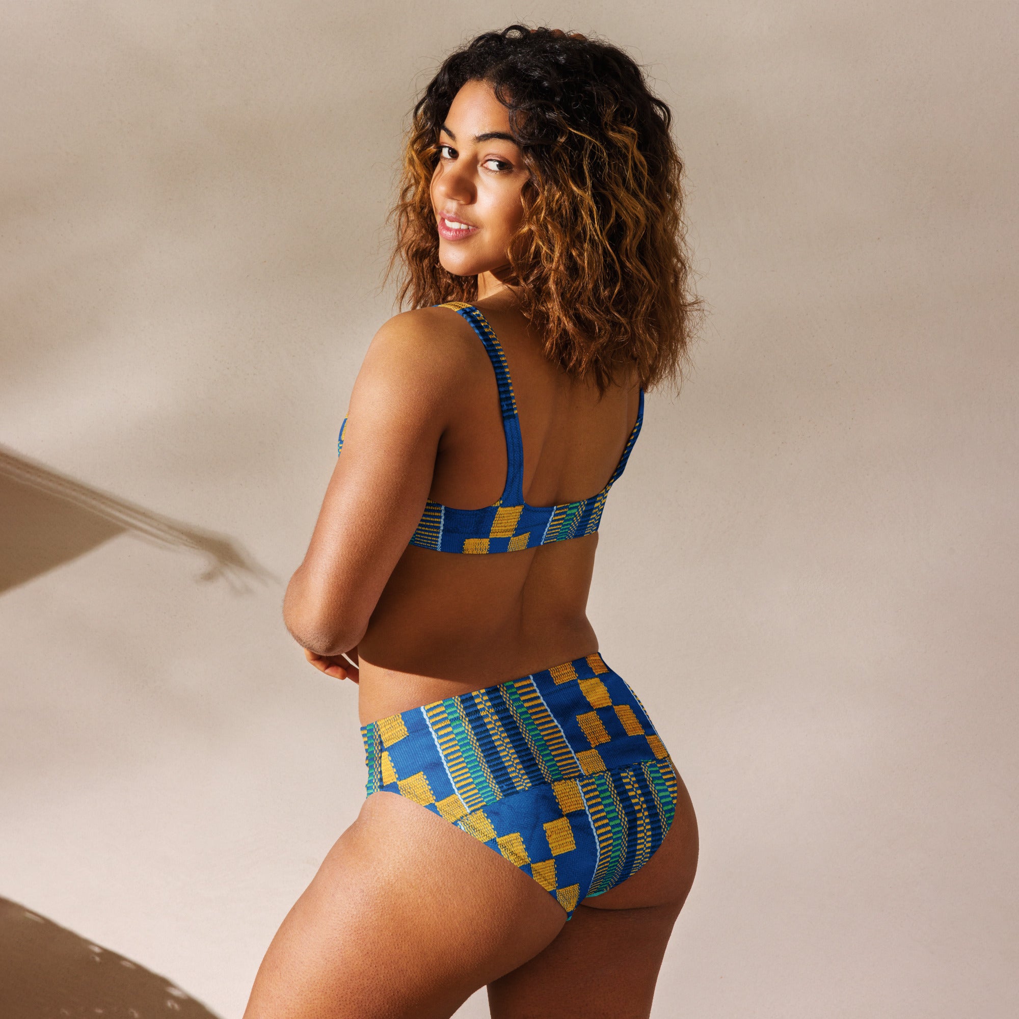 Blue/Yellow Kente High Waist Bikini