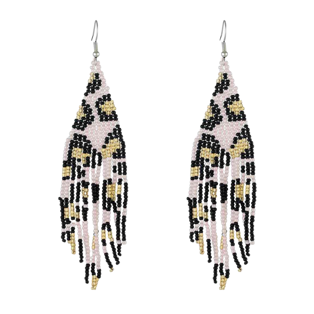 Leopard Beaded Dangle Earrings
